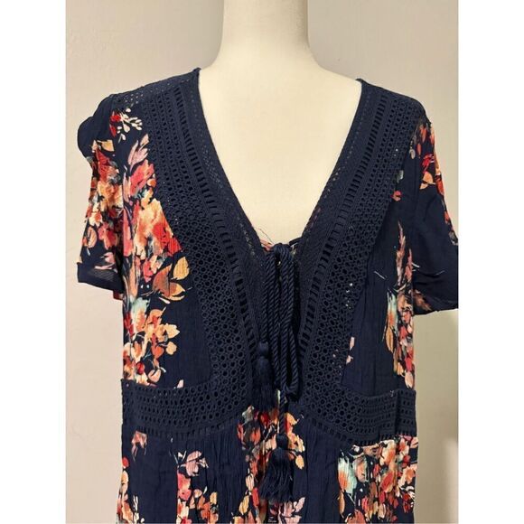 Torrid Mini Navy Blue Floral Tie Front Skater Dress Size XL - Picture 4 of 9